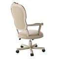 Elegant Beige Upholstered Table And Chair Set With Gold Trim Armrests And Wheels