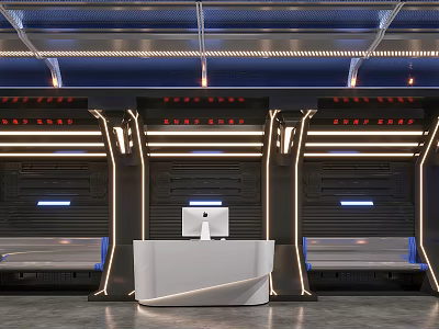 Modern Reception Desk Interior With Hi tech Lighting And Comfortable Seating Arrangement 3d model