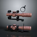 Copper Rifle Scopes With Black Mounts And Ring Accessory On Gray Background 3d model