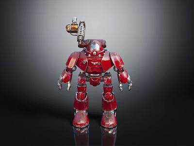 Red Mechanical Warrior Robot With Backpack Weapon And Shiny Metallic Armor Details 3d model