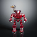 Red Mechanical Warrior Robot With Backpack Weapon And Shiny Metallic Armor Details 3d model