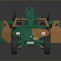 Green And Orange Military Vehicle With Open Doors And Roof Rack Equipment