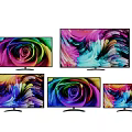 Multiple Size TVs With Colorful Screens Displaying Rose And Abstract Patterns