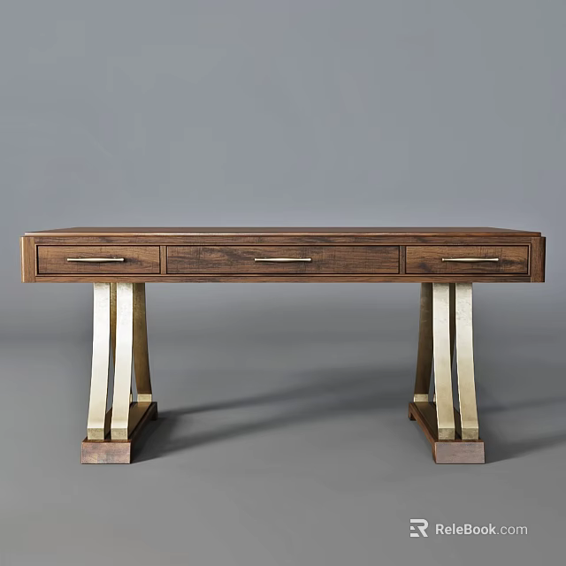 Elegant Modern Wooden Dining Table With Metal Legs And Storage Drawer Design 3d model 