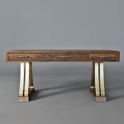 Elegant Modern Wooden Dining Table With Metal Legs And Storage Drawer Design 3d model