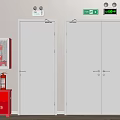 Fire Safety Equipment Setup With Emergency Exit Doors Lights And Fire Extinguishers 3d model