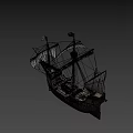 Ancient Wooden Sailing Ship With Multiple Masts And Detailed Deck Features
