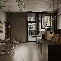 Modern Café Interior Design With Wooden Floors Tables Chairs Coffee Counter And Plants