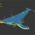 Blue Whale In Low Poly Style Holding Yellow Round Object With Water Droplets