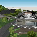 Modern Boutique Hotel Buildings With Green Lawns Trees And Water Features