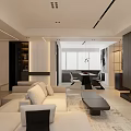 Modern Dining Living Room Interior Design With Beige Sofa Dining Table Chairs And Decorative Plants