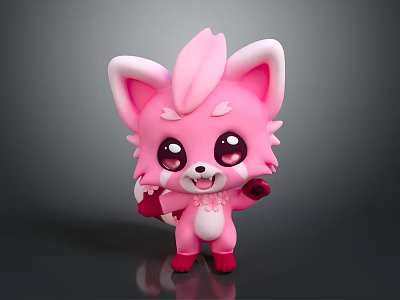 Cute Pink Fluffy Cartoon Game Movie Character With Big Eyes White Ears And Decorative Chest 3d model