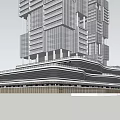 Modern High Rise Office Building With Stacked Glass Facade And Greenery Design