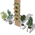 Various Bonsai Potted Plants With Wooden Shelf And Different Pot Designs For Indoor Decoration