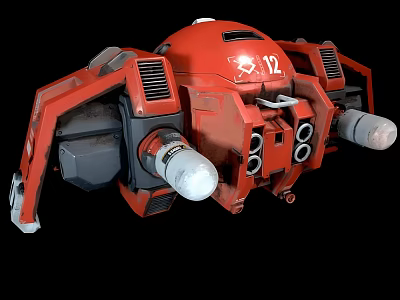 Red Smart Machine with Mechanical Arms Propulsion Units Number 12 Marking and Black Accents 3d model