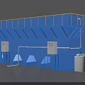 Blue Industrial Equipment Platform With Yellow Railings Control Panels And Storage Tanks