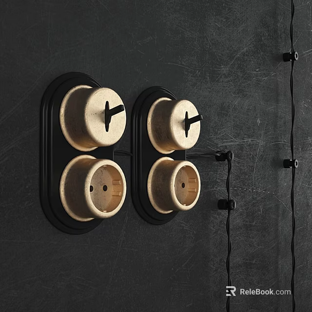 Black Border Switch Panels With Two Beige Round Switches Each On Dark Wall 3d model