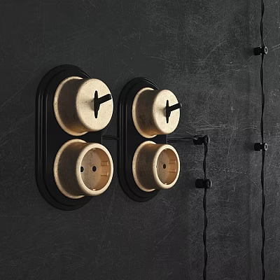 Black Border Switch Panels With Two Beige Round Switches Each On Dark Wall 3d model