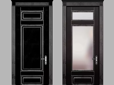 Elegant Black Swing Doors With Decorative Panels And Frosted Glass Design 3d model