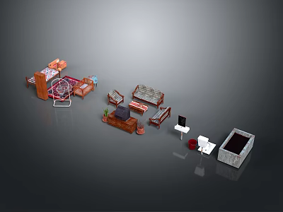 Modern Home Furniture Collection Including Bed Sofa Table Cabinet And Chair 3d model