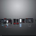 Modern Sleek Tech Control Modules With Digital Displays And Red Lights Design 3d model