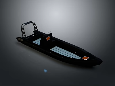 Modern Sleek Black Small Boat Featuring Orange Details And Deck Structure 3d model