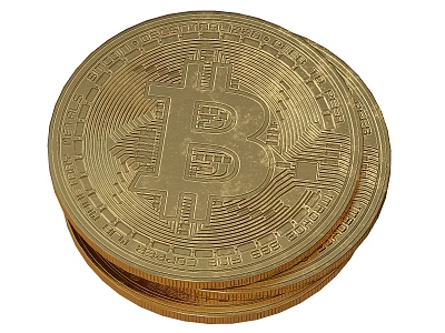 Gold Bitcoin Coin Inspired Jewelry Pieces With Stacked Design And Shiny Gold Finish 3d model