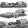 Modern Gray Sectional Sofa With Plush Pillows Patterned Blanket And Sleek Design 3d model