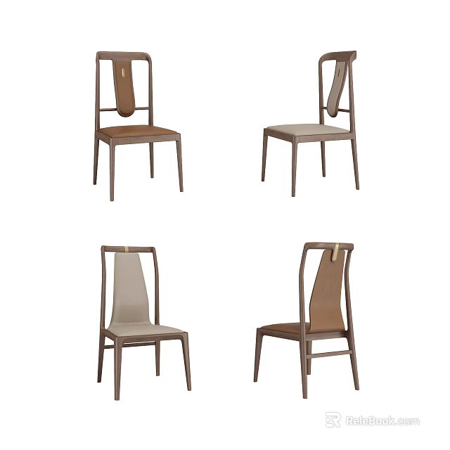 Modern Dining Chairs With Wooden Frame And Unique Upholstered Back Panel Design 3d model
