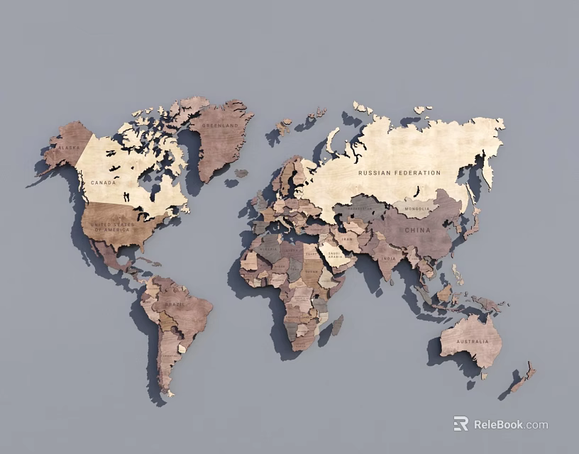 Decorative Wooden World Map Wall Decor With Detailed Continents For Home Decoration 3d model 