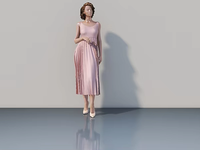 Light Colored Swing Door With Pink Dress Model On Gray Floor And Shadow Reflection 3d model