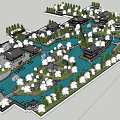 Traditional Chinese Garden Pavilion with Lush Trees Water Features and Classic Architecture