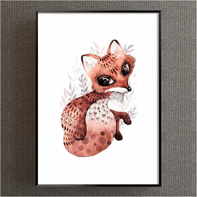 Cute Fox Watercolor Animal Painting With Spots And Leaf Decorations For Home 3d model