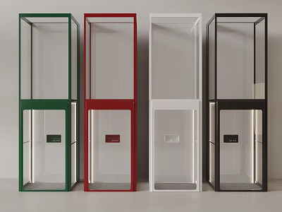 Modern Glass Elevator Cabins in Green Red White Black Color Design 3d model