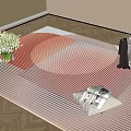 Square Rug With Pink Beige Gradient Pattern And White Flower Vase Magazine On Wooden Floor