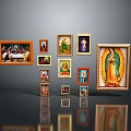 Diverse Framed Religious Paintings Featuring The Last Supper And Madonna