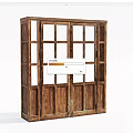 Vintage Wooden Double Doors With Detailed Glass Panes And Retro Style