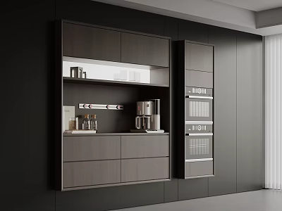 Modern Kitchen Interior With Dark Wood Wall Cabinets And Built in Appliances 3d model