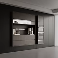 Modern Kitchen Interior With Dark Wood Wall Cabinets And Built in Appliances