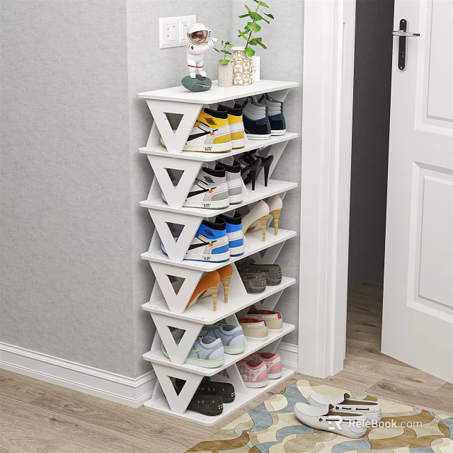 White Triangular Multi Layer Corner Shoe Rack For Various Shoes Storage 3d model