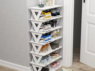 White Triangular Multi Layer Corner Shoe Rack For Various Shoes Storage 3d model