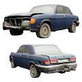 Old Damaged Blue Cars Front And Rear Views