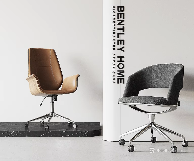 Stylish Brown And Gray Office Chairs By Bentley Home With Modern Design 3d model 