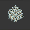 3D Geometric Sculpture Composed Of Blue White Triangular Prisms With Reflective Surface