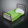Single Metal Frame Bed With Green Quilt And White Pillow For Bedroom