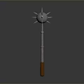 Medieval Spiked Mace Weapon With Silver Metal Head And Brown Wooden Handle