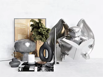 Modern Ornaments Combination Vase Green Plant Stone Beast Ornaments Table Lamp Picture Frame Book Candle Holder Candle 3d model