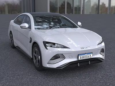 White Modern Electric Sedan With Sleek Design Black Roof And Aerodynamic Body 3d model