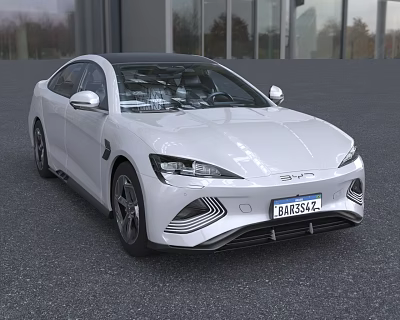 White Modern Electric Sedan With Sleek Design Black Roof And Aerodynamic Body 3d model