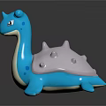 Blue Cartoon Creature With White Belly And Purple Spiked Back Long Neck Toy Figure Design